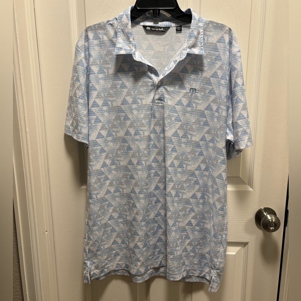 Travis Mathew | Blue White Patterned Polo Sz XL